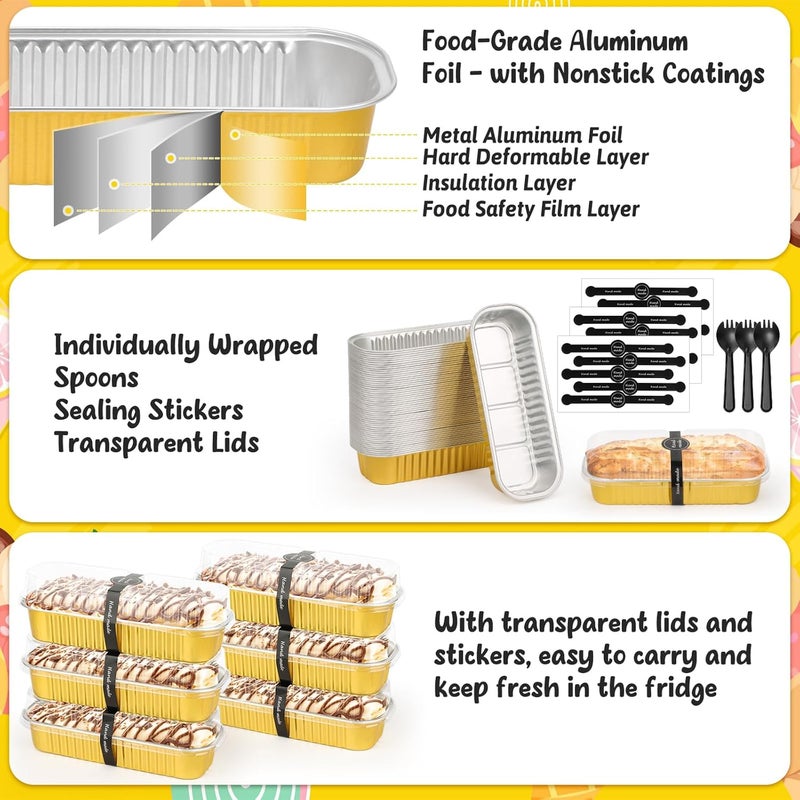 selizo 60 Pack 6.8oz Mini Loaf Baking Cake Pans with Lids, Rectangle Disposable Aluminum Foil Loaf Baking Pans, Small Baking Cake Tins Cup Cake Containers for Individual Cakes (Gold) - Image 4