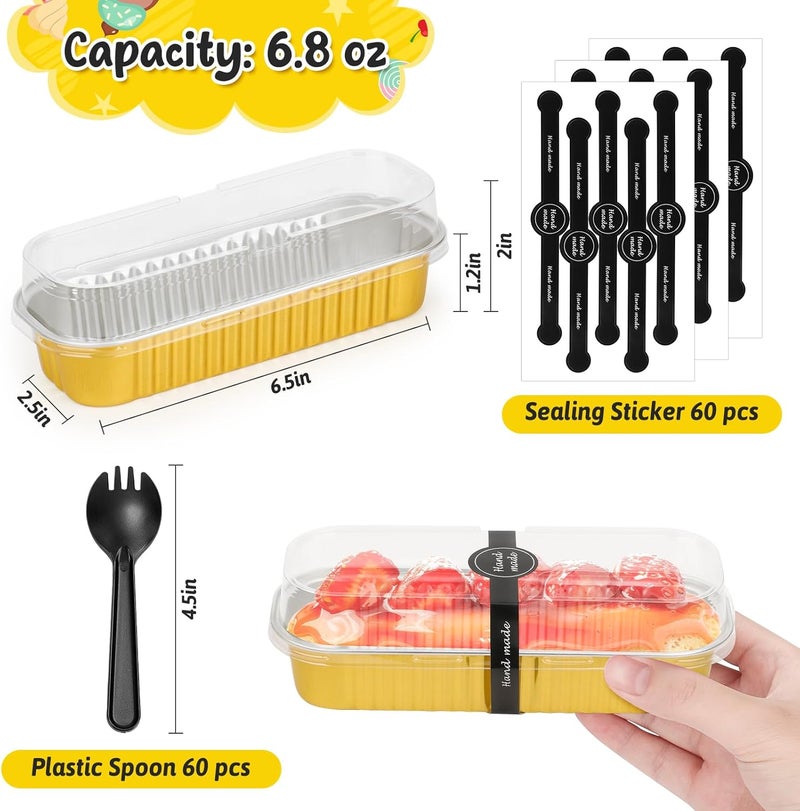 selizo 60 Pack 6.8oz Mini Loaf Baking Cake Pans with Lids, Rectangle Disposable Aluminum Foil Loaf Baking Pans, Small Baking Cake Tins Cup Cake Containers for Individual Cakes (Gold) - Image 3