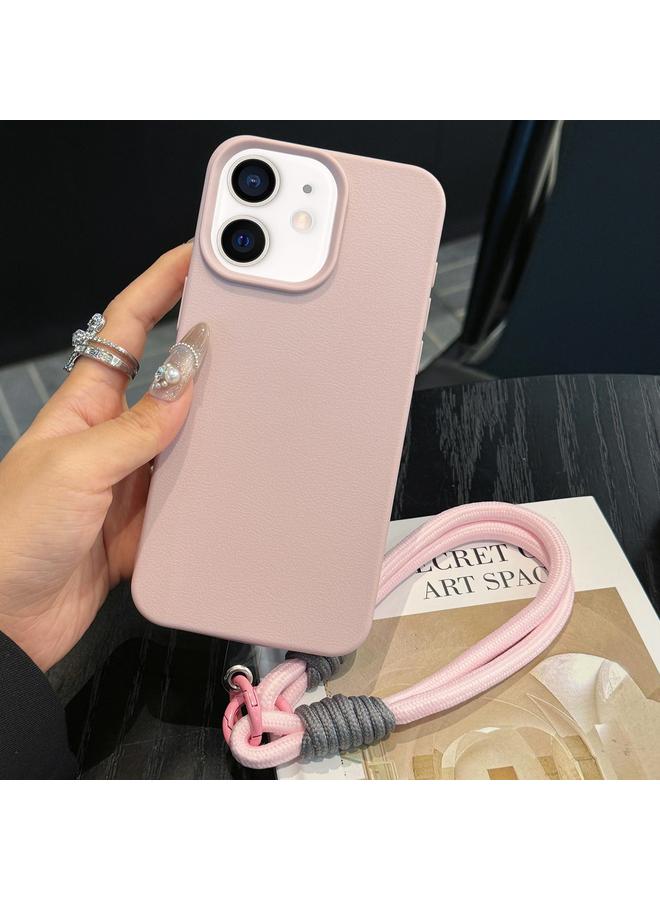 جراب هاتف iPhone 11 مصنوع من الجلد ومصنوع من مادة TPU بتغطية كاملة مع حبل (وردي)
