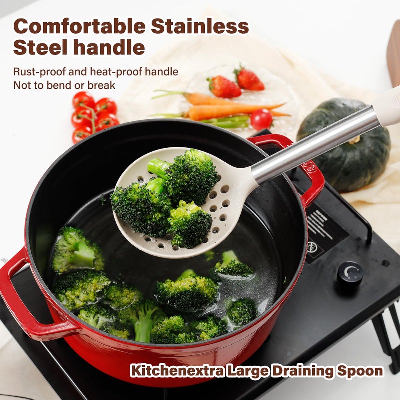 NCUE Kitchen Utensils Set, 35 Pcs Silicone Cooking Utensils Set with Holder, with Stainless Steel Handle Spatula Set, Spoons, Pasta Server, Cheese Grater, Masher, Scissors, Dishwasher Safe (Khaki) - Image 5