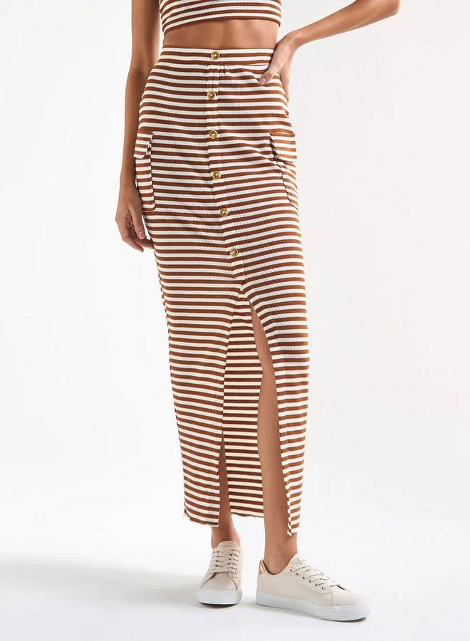 Splash FAV Striped Pencil Skirt with Pockets and Slit