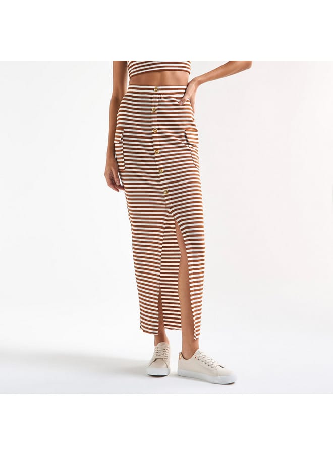 Splash FAV Striped Pencil Skirt with Pockets and Slit  - Image 1
