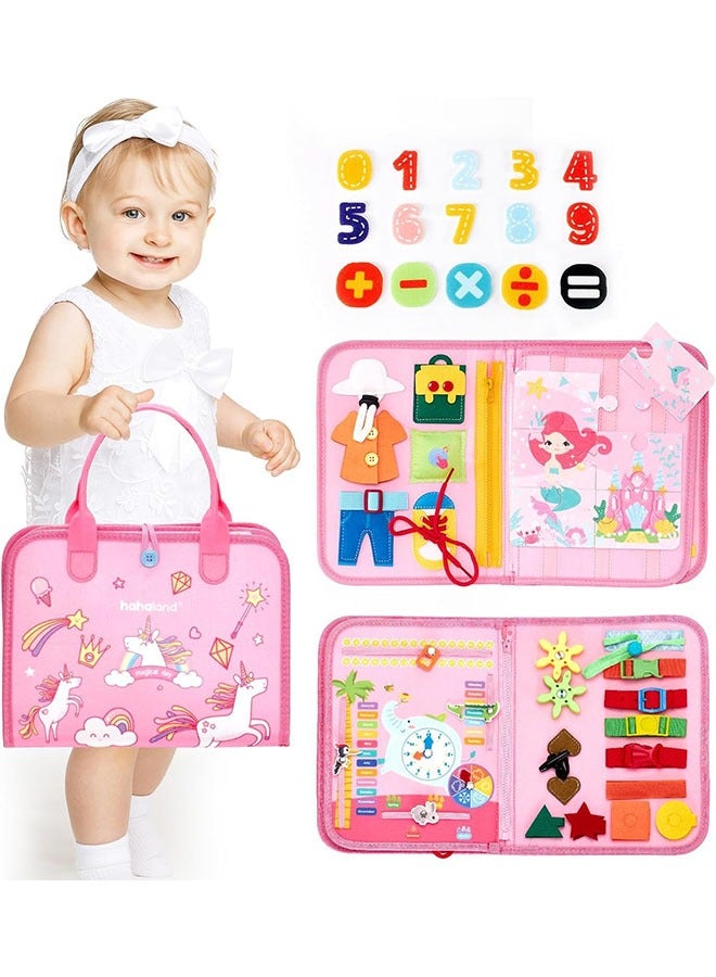 Busy Board for Toddler, Montessori Toys for Girls, Educational Sensory Activity Board Toy, Preschool Learning Busy Board for toddlers, Fine Motor Skills, Basic Dress Skills, Travel Toy for Kids  - Image 1