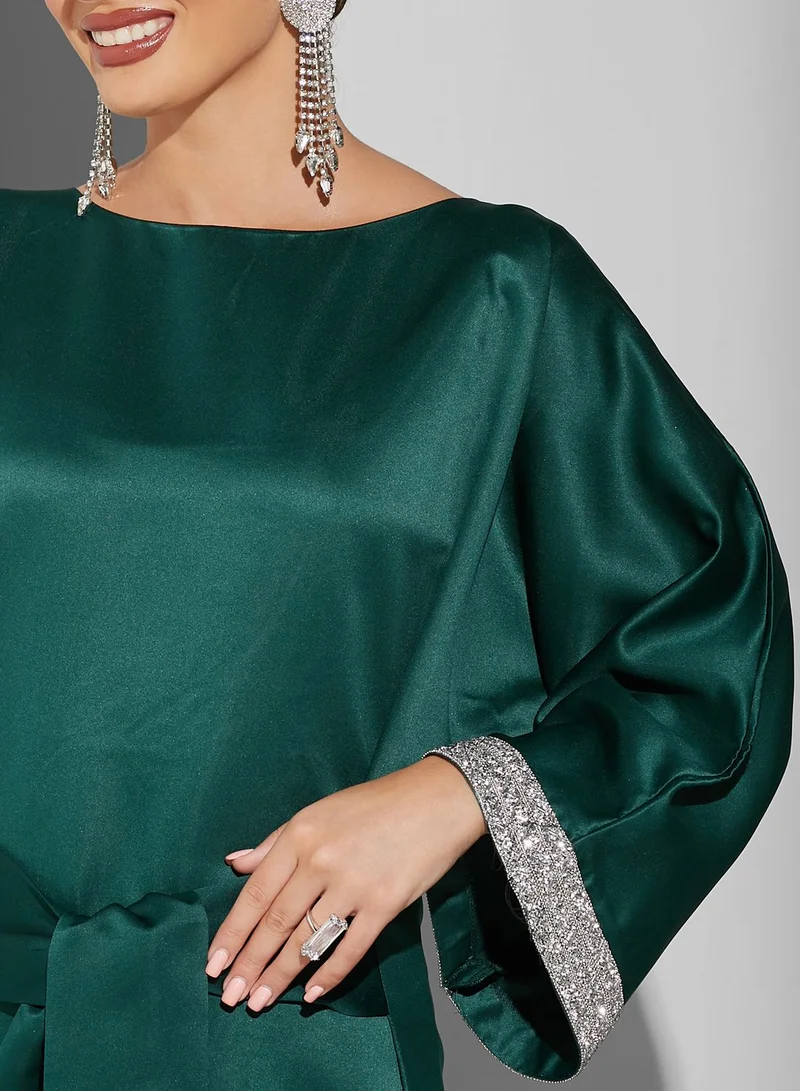 Golden Apple Tie Detail Cape Sleeve Dress