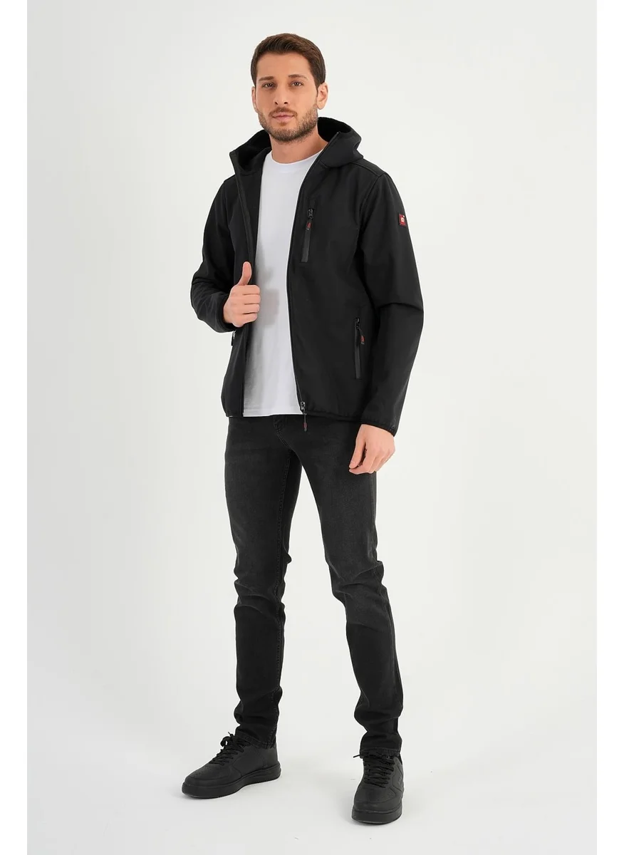 الكسندر جاردي Alexandergardı Zippered Fleece Lined Water Repellent Softshell Fabric Hooded Jacket (E24-MNT-01)