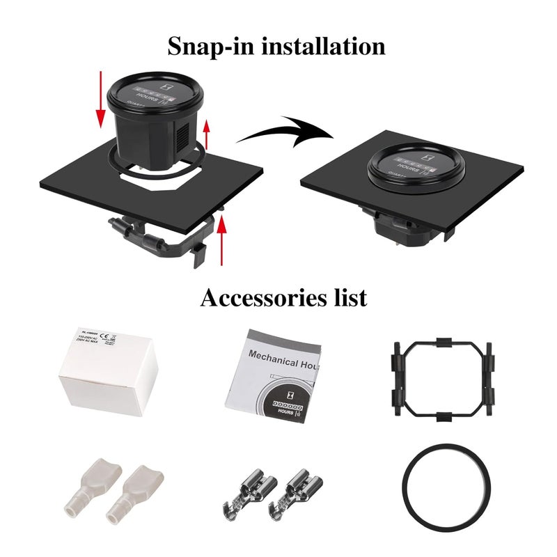 Jayron AC 110V to 250V Round Quartz Hour Meter Gauge,Mechanical Hour Meter,Waterproof for Boat Engine Riding Lawn Mower Tractor Crawler Dozer UTV Golf Cart - Image 4