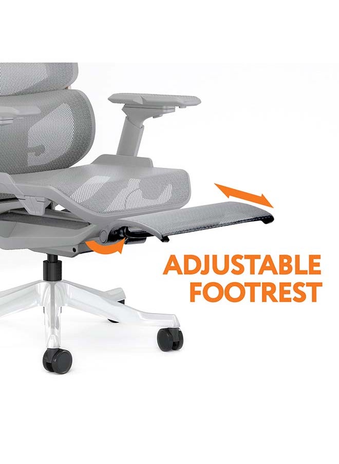 SkyLand Executive Computer Office Chair - Advanced Ergonomics, High-Back, Breathable Mesh - Adjustable Lumbar Support, Footrest, Headrest, Seat Depth, Foldable Armrests - Aluminum Swivel Base (Grey)  - Image 4