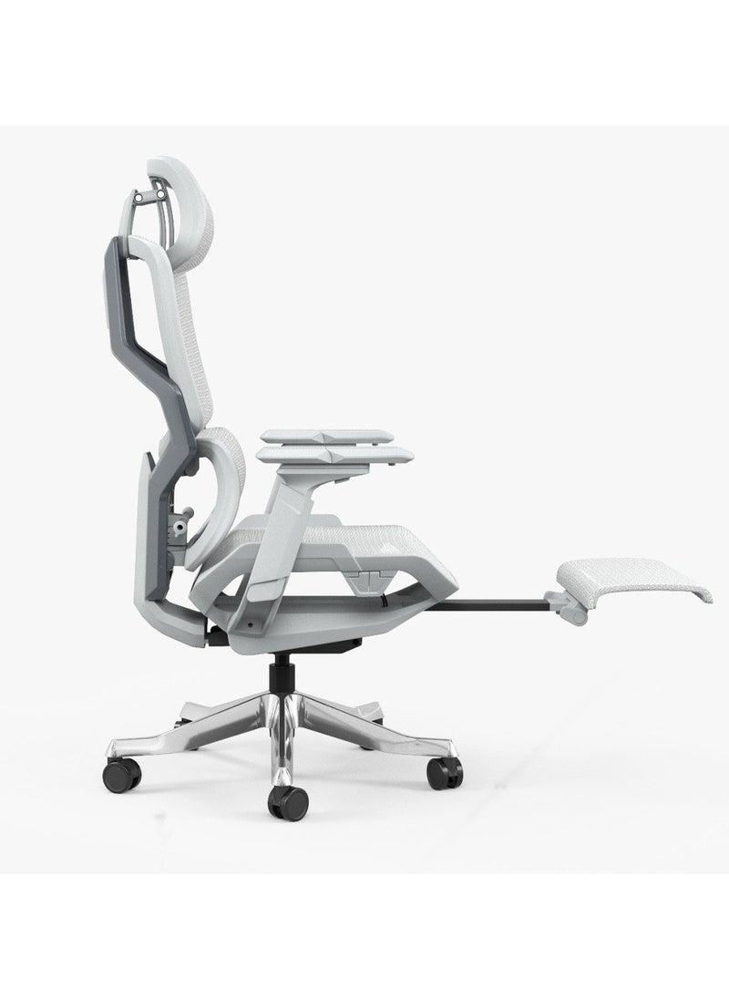 SkyLand - Executive Computer Office Chair - Advanced Ergonomics, High-Back, Breathable Mesh - Adjustable Lumbar Support, Footrest, Headrest, Seat Depth, Foldable Armrests - Aluminum Swivel Base (Grey) - Image 1