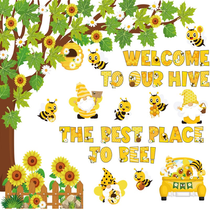 Pajean 104 Pcs Classroom Tree Bulletin Board Set Bee Sunflower Bulletin Boards Decoration Cutouts Spring Summer Tree Leaves Cutout for Classroom Window Wall Home Office School Decor - Image 2