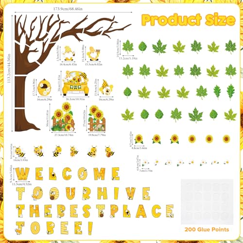 Pajean 104 Pcs Classroom Tree Bulletin Board Set Bee Sunflower Bulletin Boards Decoration Cutouts Spring Summer Tree Leaves Cutout for Classroom Window Wall Home Office School Decor - Image 3