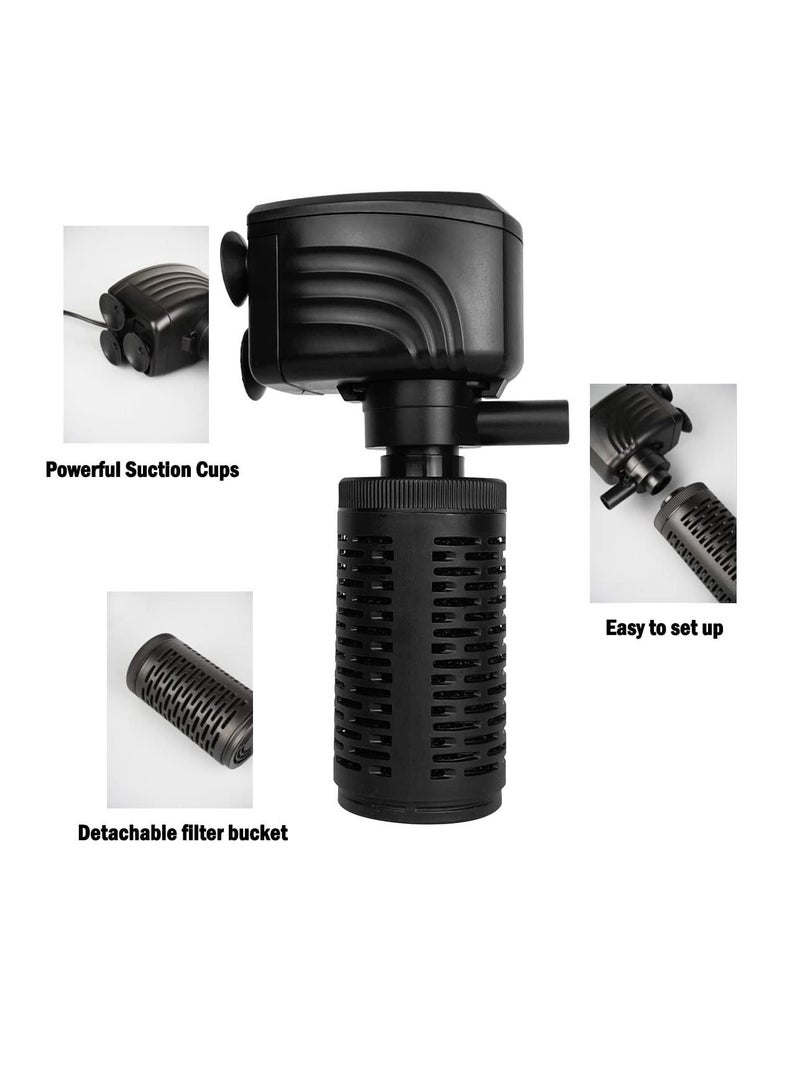 SYOSI Fish Tank Filter Silent Internal Aquarium Filter for Clean Water Air Pump and Waves Biochemical Filtration for Healthy Fish and Turtles 4W 450L Black  - Image 5