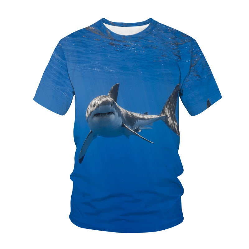 2022 summer cross-border new animal series Shark 3D digital printing men's loose short sleeve t-shirt - Image 1