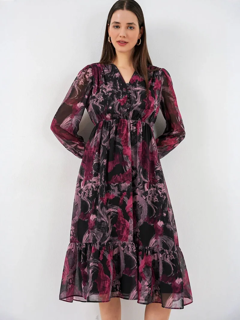 بيغ دارت BDART V-Neck Midi Dress with Button Closure