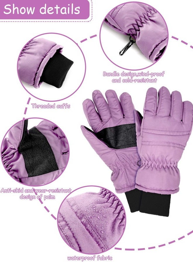 Geyoga 2 Pairs Kids Ski Gloves Waterproof Winter Mittens Warm Full Finger Gloves Snow Gloves for Children (Pink and Light Purple,3-6 Years) - Image 4