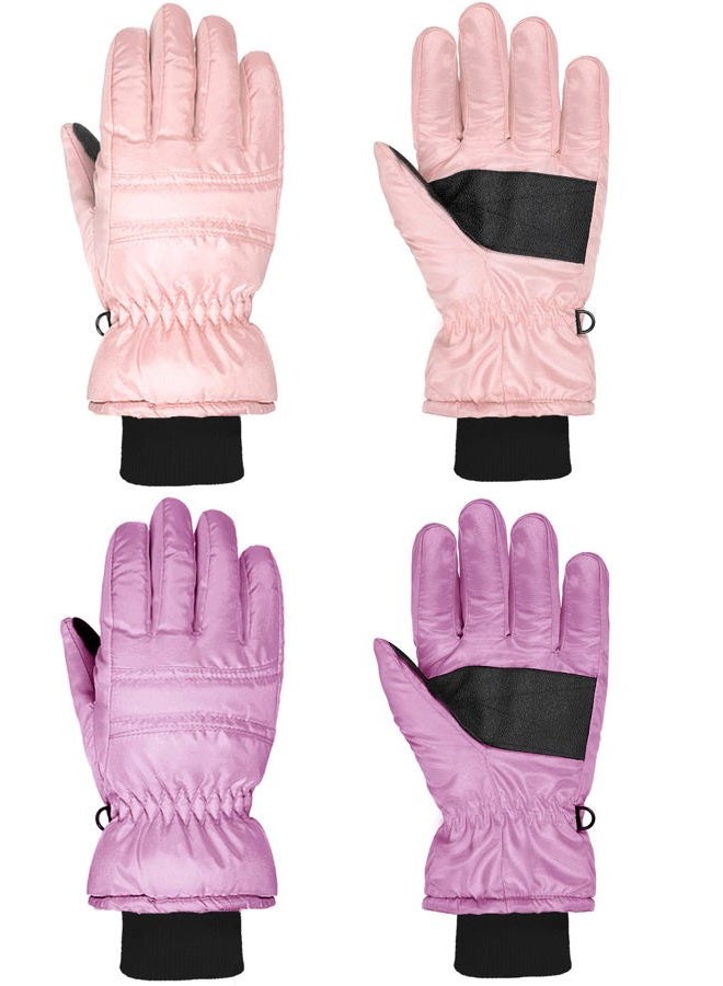 Geyoga 2 Pairs Kids Ski Gloves Waterproof Winter Mittens Warm Full Finger Gloves Snow Gloves for Children (Pink and Light Purple,3-6 Years) - Image 1
