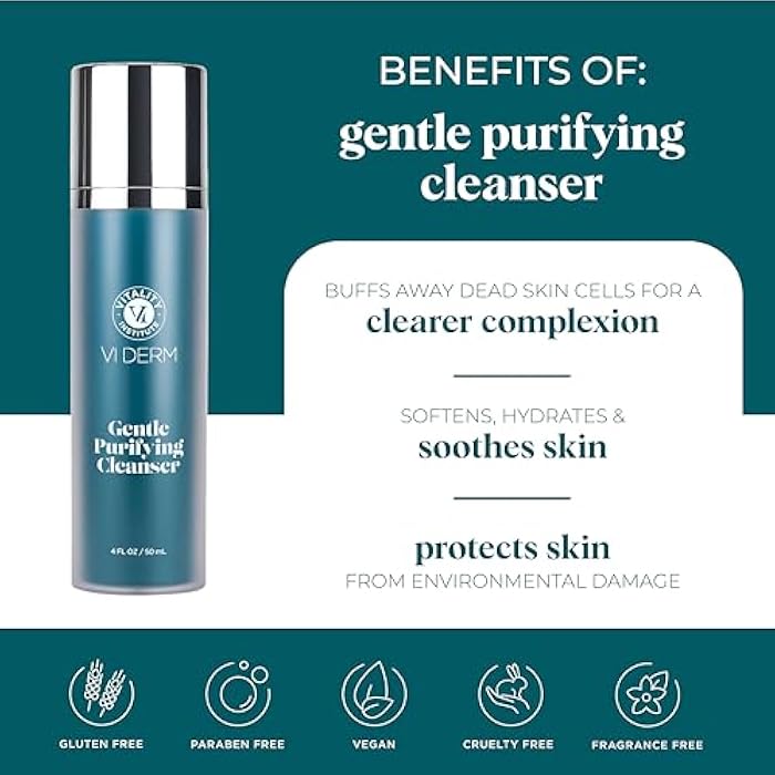 VI DERM Gentle Purifying Cleanser – Hydrating Water-Based Face Wash for Women & Men – Gentle Moisturizing Facial Cleanser with Aloe Vera, Vitamin E & Willow Bark Extract – Fragrance Free, 4 Fl Oz - Image 2