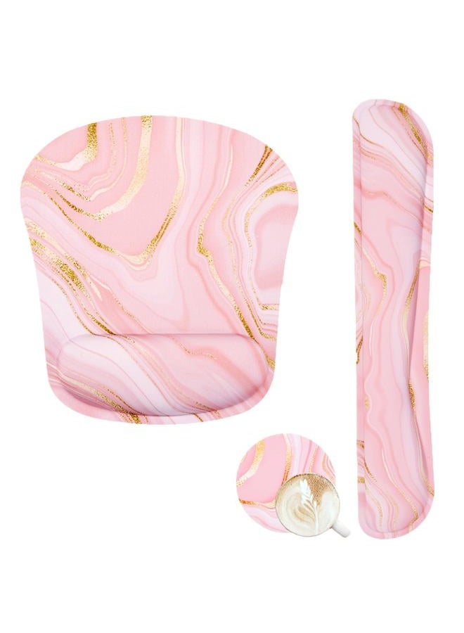 Yunoble Memory Foam Ergonomic Keyboard Wrist Rest Pad and Mouse Wrist Rest Support Mouse Pad Set with Non-Slip Rubber Base Set for Office Gaming Easy Typing & Pain Relief-Pink Marble - Image 1