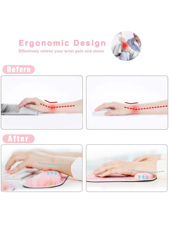 Yunoble Memory Foam Ergonomic Keyboard Wrist Rest Pad and Mouse Wrist Rest Support Mouse Pad Set with Non-Slip Rubber Base Set for Office Gaming Easy Typing & Pain Relief-Pink Marble - Image 4