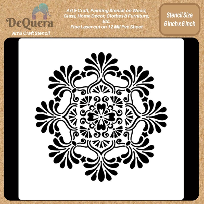 DEQUERA DeQuera Mandala Stencils for Wall Painting for Living Room Mandala 2 Stencil Mandala Art Stencils for Craft and Art Reusable Mandala Stencils for Furniture Painting Size 6 x 6 Inch DQL1058
