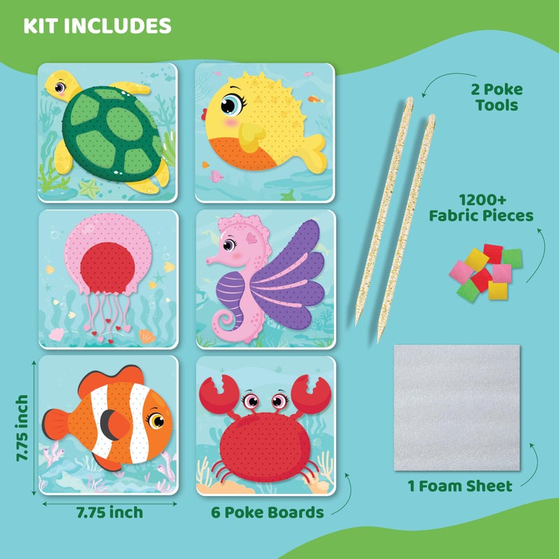 Jackinthebox Poke Poke Art - Ocean Animals Like Crab  Turtle  Clownfish  Sea Horse  Jellyfish  Pufferfish  Mess-Free Sewing Art For Kids  Great Gift For Girls And Boys Ages 4 5 6 7 8 - Image 2
