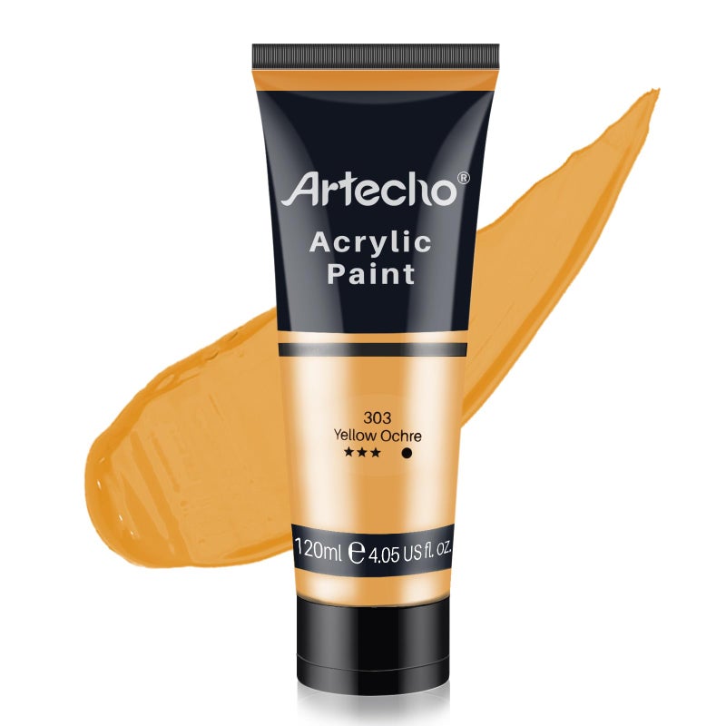 Artecho Yellow Acrylic Paint Yellow Ochre Paint 120ml 405oz Tubes Art Craft Paints for Canvas Rock Stone Wood Fabric Art Supplies