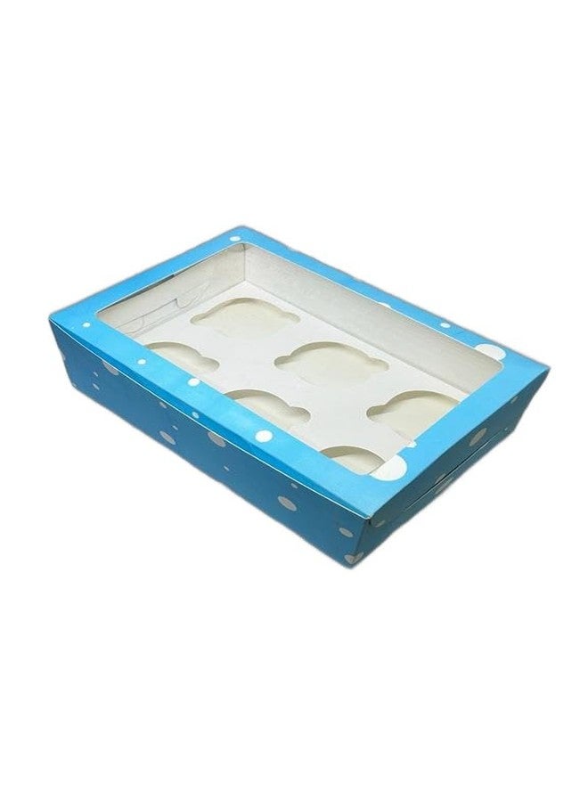 Baekence Cupcake boxes for 6 Blue Circular Dot Color, Pack of 50 pcs - Image 1