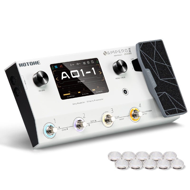 HOTONE MultiEffects Pedal Dual Effect Chains with Expression Pedal FX Loop MIDI IO Stereo OTG USB Audio Interface Touch Screen Ampero IIInclude 10 PCS Additional Footswitch Toppers - Image 2