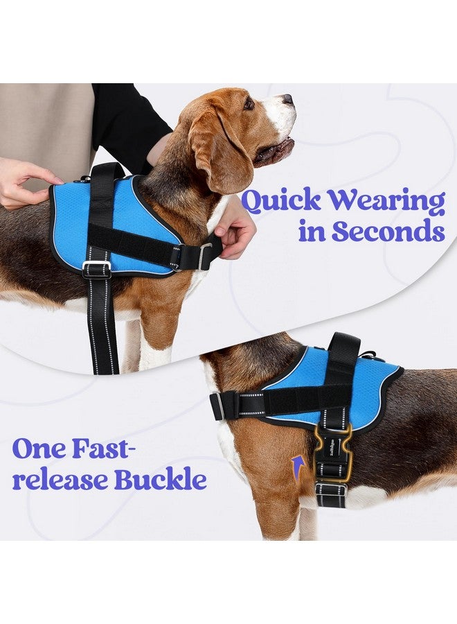رابيتجو تسخير الكلاب من rabbitgoo متوسط الحجم، سهل الارتداء، سترة للحيوانات الأليفة مزودة بإبزيم واحد، تسخير خدمة قابل للتعديل بدون سحب مع حلقة على شكل حرف D ومقبض، عاكس للمشي الآمن والتدريب، أزرق، متوسط - Image 2