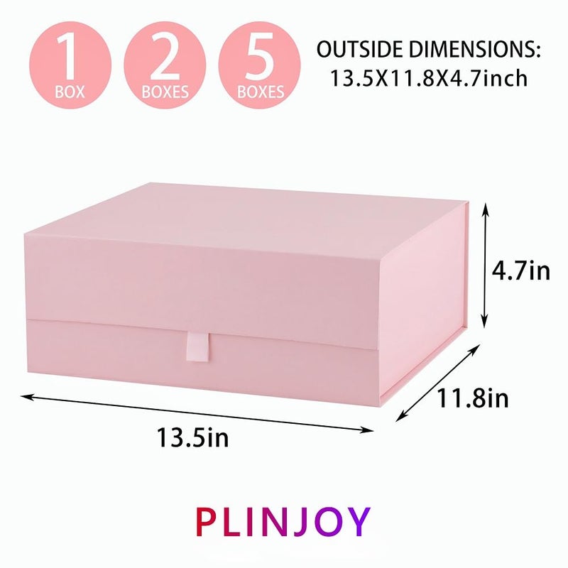 PLINJOY Pink Gift Box Large 13.5x11.8x4.7 Inches, Pink Gift Boxes for Presents with Magnetic Closure Lid, Luxury Gift Box Rectangle Collapsible Boxes for Gift Packaging - Image 4