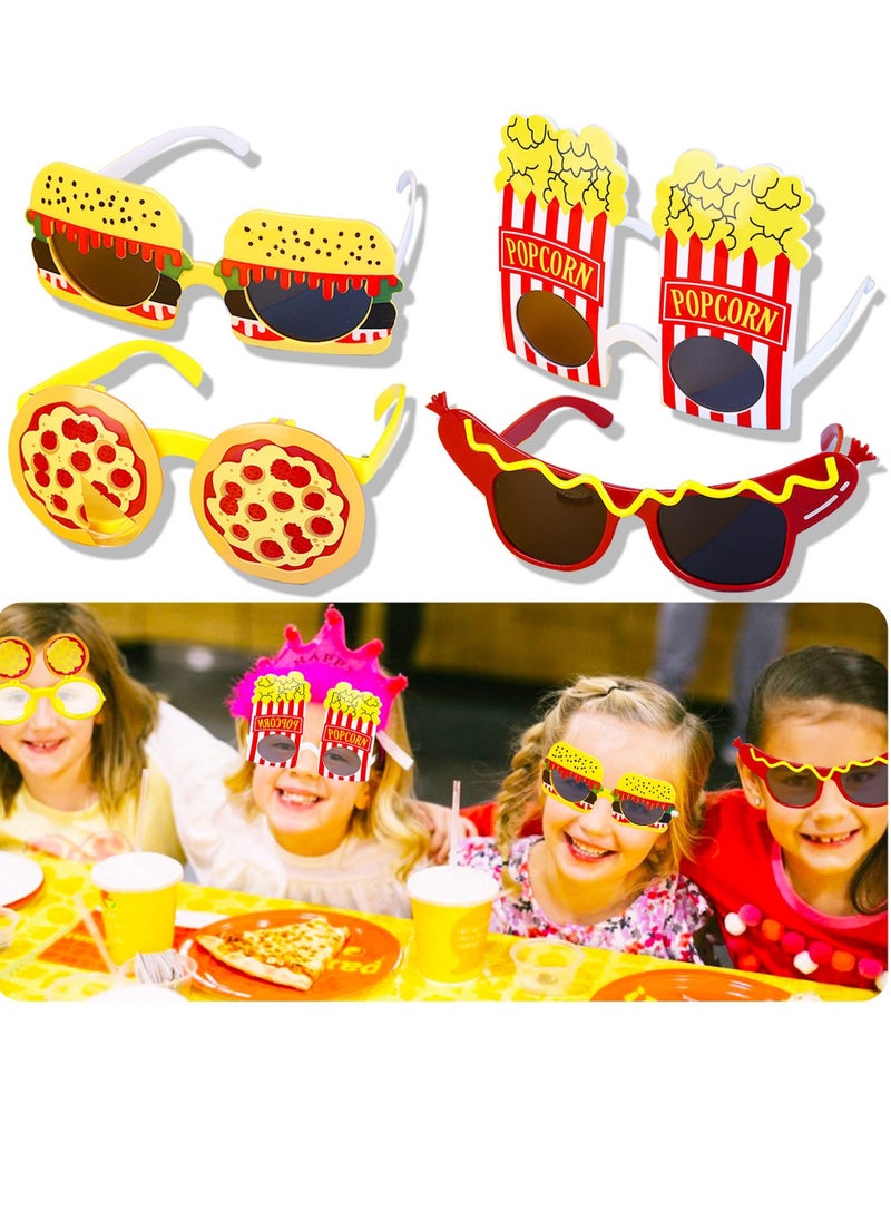 Party Sunglasses Pizza Party Supplies Glasses 4 Pairs Funny Beach Sunglasses Popcorn Hamburger Pizza Hot dog Modeling Funny Eyewear for Birthday Movie Bachelorette and Beach Parties - Image 1