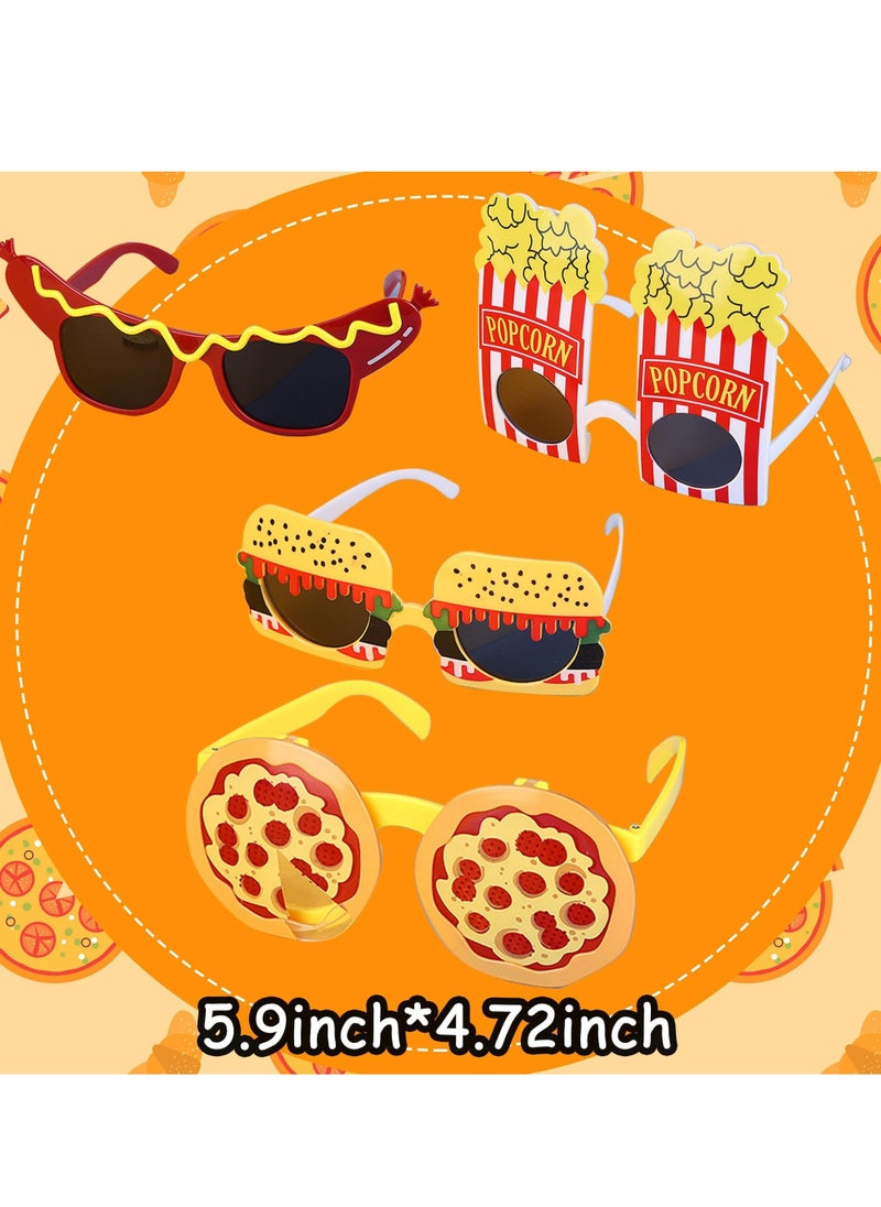 Party Sunglasses Pizza Party Supplies Glasses 4 Pairs Funny Beach Sunglasses Popcorn Hamburger Pizza Hot dog Modeling Funny Eyewear for Birthday Movie Bachelorette and Beach Parties - Image 2