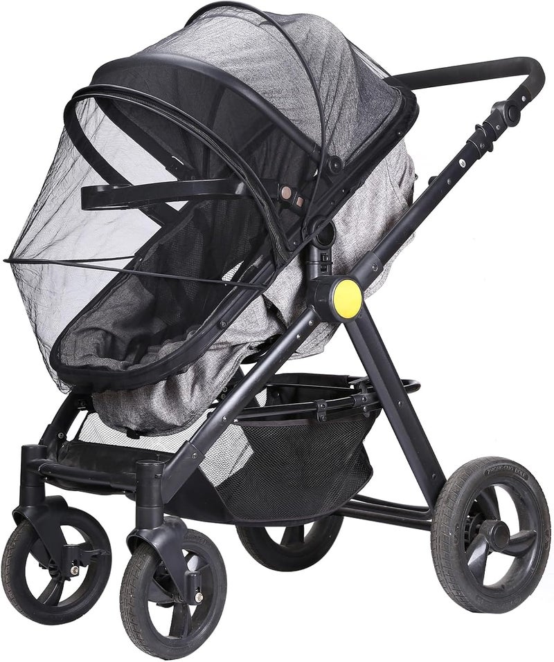 LIHAO Universal Mosquito Net for Stroller Baby Bug Net with TwoWay Zippers  Storage Bag Breathable  Foldable Mosquito Nets for StrollersCar SeatBassinetCradle Black - Image 1