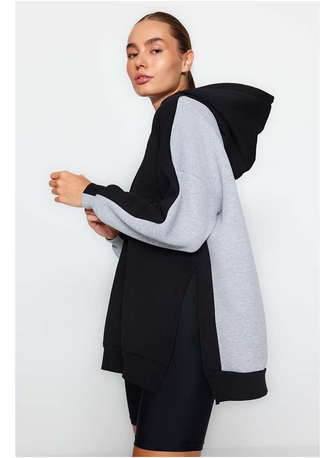 trendyol Gray Melange Color Block Wide In-Mould Fleece Knitted Sports Sweatshirt TWOSS22SW0074  - Image 1