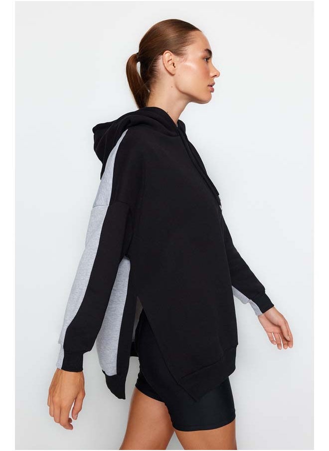 trendyol Gray Melange Color Block Wide In-Mould Fleece Knitted Sports Sweatshirt TWOSS22SW0074  - Image 3