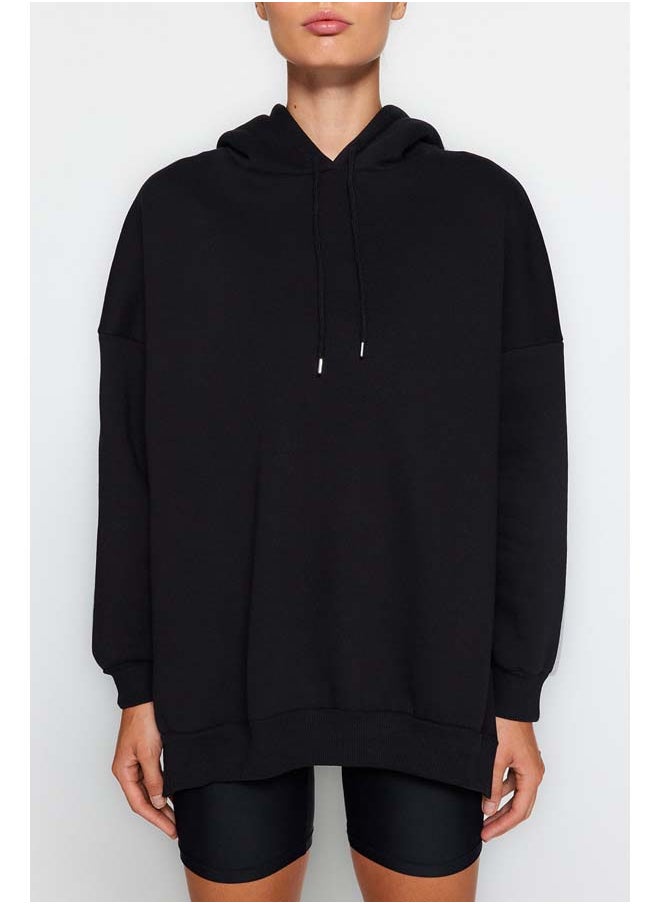 trendyol Gray Melange Color Block Wide In-Mould Fleece Knitted Sports Sweatshirt TWOSS22SW0074  - Image 4