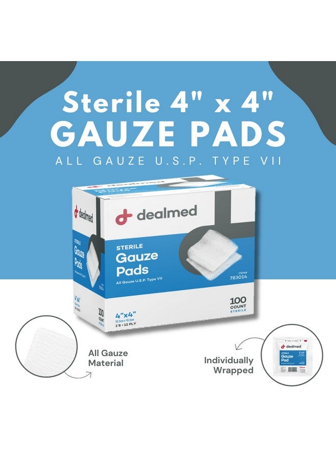 Dealmed Dealmed 4’’ x 4’’ Sterile Gauze Pads (100 Count) Disposable and Individually Wrapped Medical Gauze Pads, Wound Care Product for First Aid Kit and Medical Facilities (Pack of 1) - Image 2