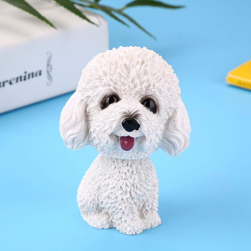 fo sa Car Interior Simulation Shaking Head Dog DecorBobble Head Toy Car Interior Dashboard Ornament Kid Home Office Decor White Poodle White Poodle