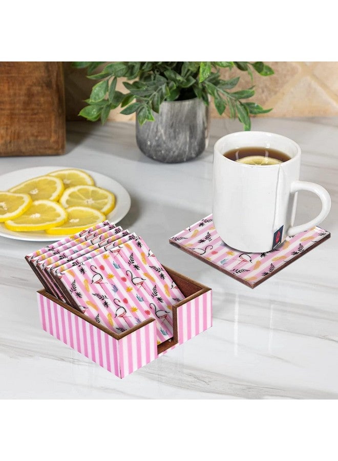 URBANFIX URBANFIX Tea Coaster Set of 6 with Coasters Stand | Resin and Wax Coated for Heat Absorbent Pad for Dining Tea Table Long Durability | Pink Flamingo (11.2 CM X 11.2 CM X 4 CM) - Image 4