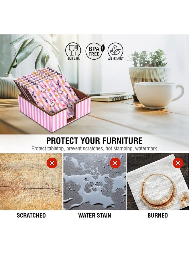 URBANFIX URBANFIX Tea Coaster Set of 6 with Coasters Stand | Resin and Wax Coated for Heat Absorbent Pad for Dining Tea Table Long Durability | Pink Flamingo (11.2 CM X 11.2 CM X 4 CM) - Image 3