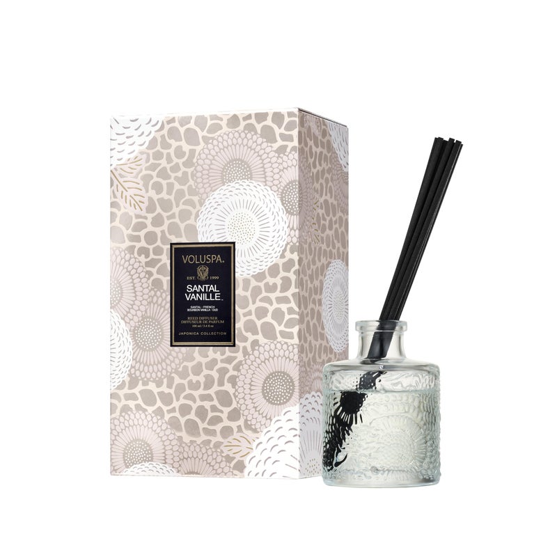 Voluspa Santal Vanille Scented Reed Diffuser, 3.4 oz, Luxury Santal Diffuser, Oil Reed Diffusers for Home, Handcrafted in The USA