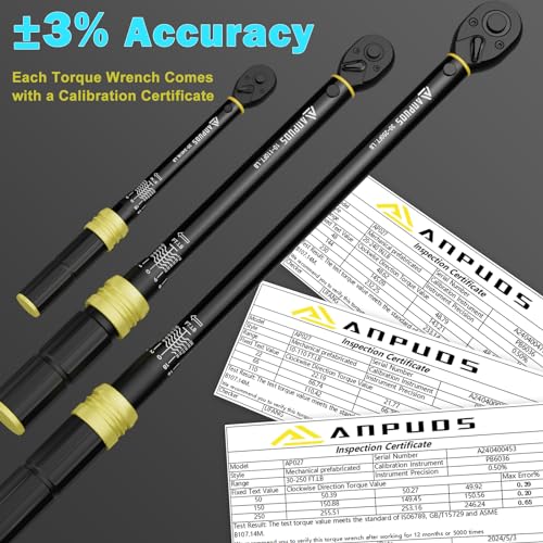 ANPUDS 1/4 3/8 1/2-inch Drive Torque Wrench, 5 Pcs Click Torque Wrench Set, 20-240in.lb, 10-110Ft.lb, 30-250Ft.lb with 2 Adapters, Dual-Direction, 72-Tooth, Dual Range Scales for Bike, Motorcycle, Car - Image 3