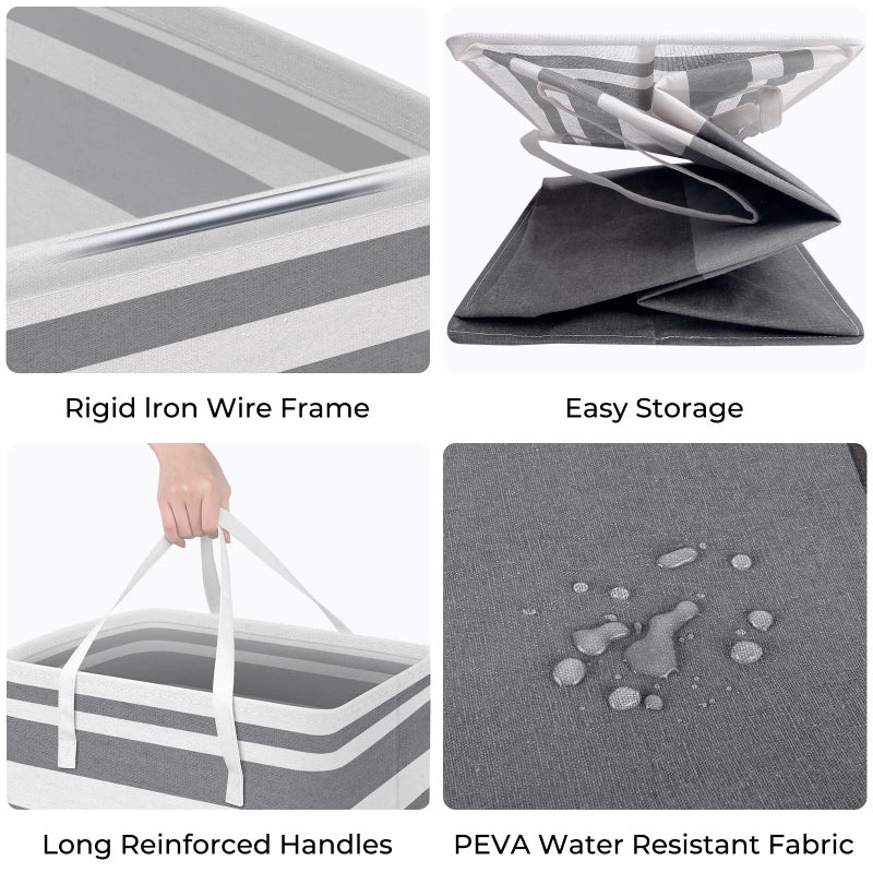 HomeHacks سلال غسيل كبيرة 2 عبوة من HomeHacks، مقاومة للماء، سلال غسيل قائمة بذاتها، سلة ملابس قابلة للطي مع مقابض معززة في الغسيل، سكن الطلاب، الحمام، غرفة النوم (رمادي+أزرق، 88Lx2) - Image 2