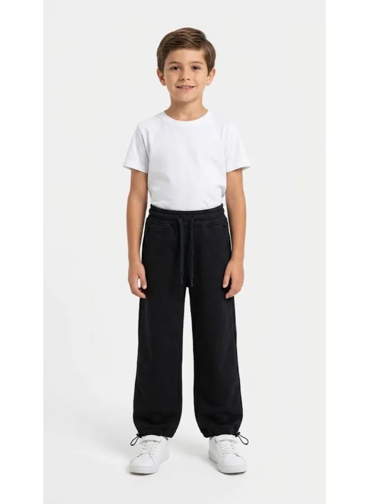 Tree Boys' Solid Black Sweatpants  - Straight Fit - Image 2