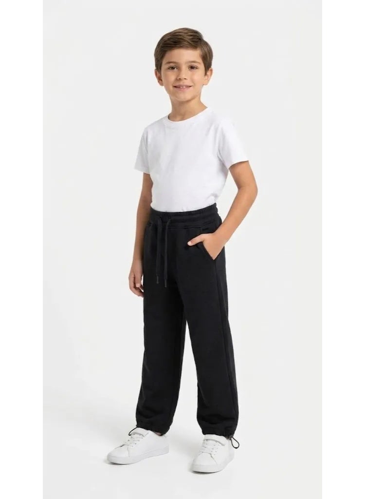 Tree Boys' Solid Black Sweatpants  - Straight Fit - Image 1