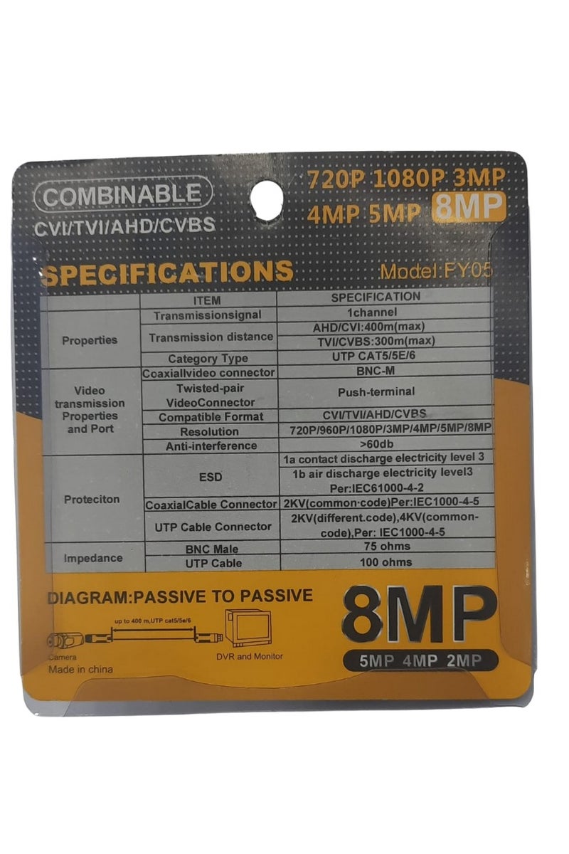 8MP Video Balun | HD Video Transmission up to 400 Meters | Supports CVI/TVI/AHD/CVBS Formats - Image 2