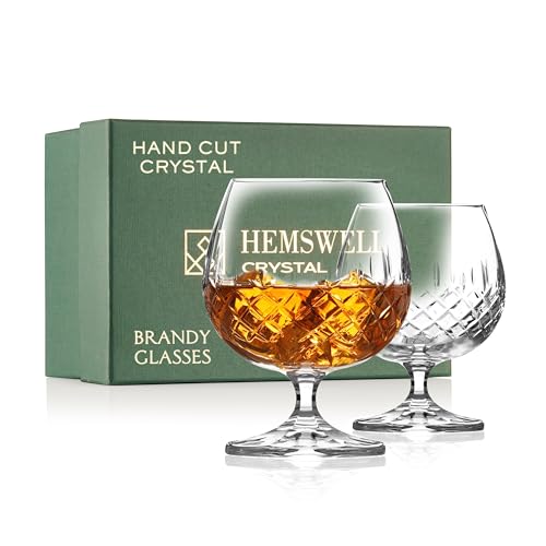 Hemswell Crystal Brandy Snifter Glasses Set of 2 - Small Cut Glass Goblets for Scotch or Whiskey - Cognac Glasses - European Crystal 8.5oz - Image 1