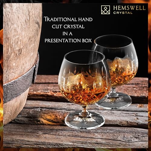 Hemswell Crystal Brandy Snifter Glasses Set of 2 - Small Cut Glass Goblets for Scotch or Whiskey - Cognac Glasses - European Crystal 8.5oz - Image 3