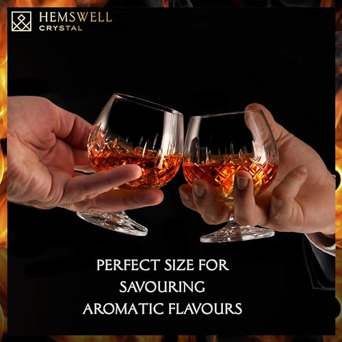 Hemswell Crystal Brandy Snifter Glasses Set of 2 - Small Cut Glass Goblets for Scotch or Whiskey - Cognac Glasses - European Crystal 8.5oz - Image 2