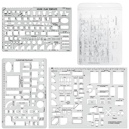 Sooez Architectural Templates, House Plan, Interior Design and Furniture Template, Drafting Tools and Supplies - Set of 3 - Image 1
