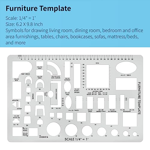 Sooez Architectural Templates, House Plan, Interior Design and Furniture Template, Drafting Tools and Supplies - Set of 3 - Image 4